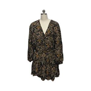 O'Neill Black Floral-Print Long Sleeve Wrap Dress